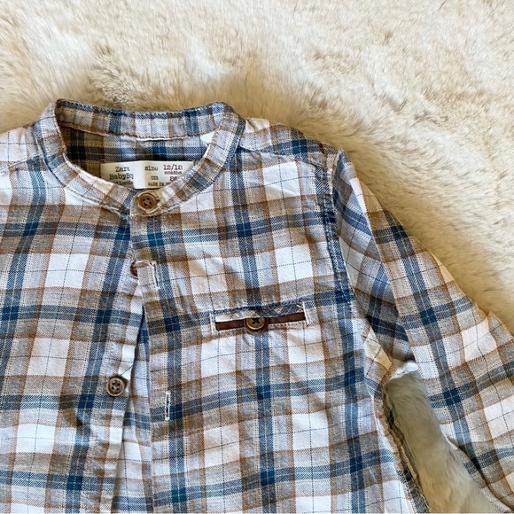 Zara Baby Boy Plaid Striped Button Down Shirt - Picture 3 of 4